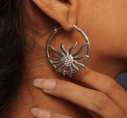 Rising sun hoops - Silver